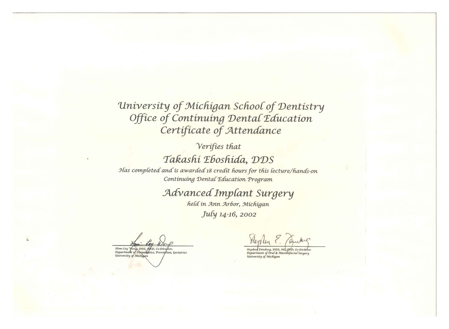 University of Michigan Advanced Implant Surgery