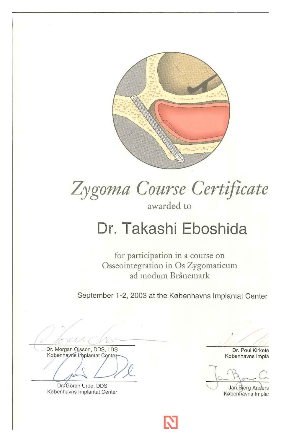 Zygoma Course Certificate ／ Copenhagen