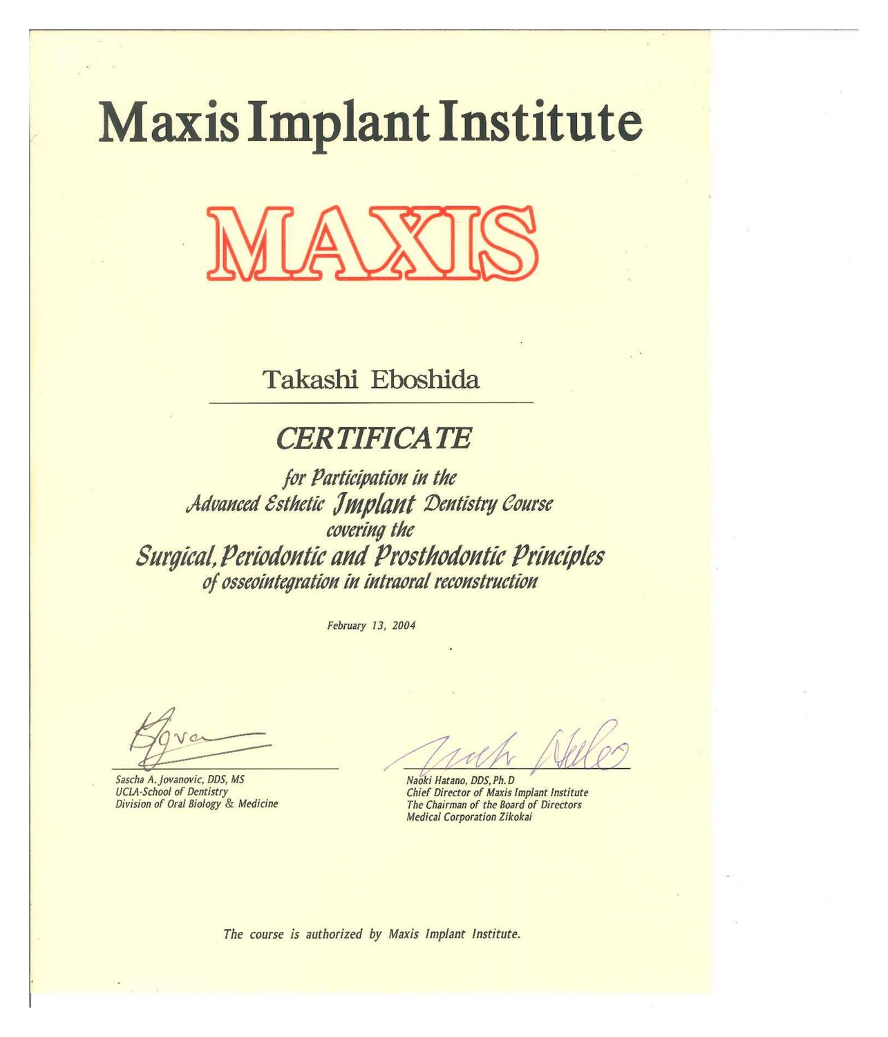 Maxis Implant Institute 上級審美インプラント